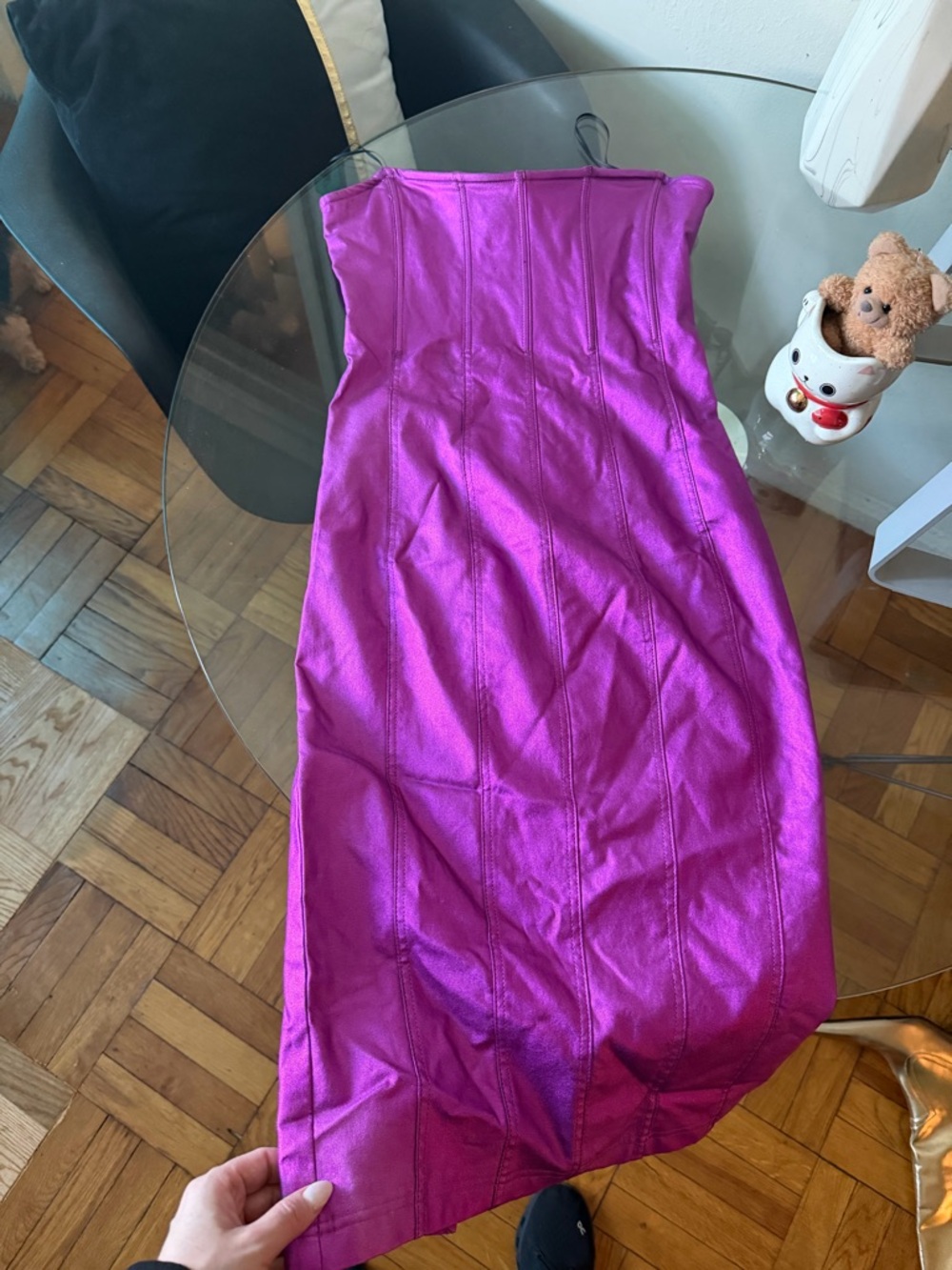 AKIRA Magenta Strapless Dress with Gold Zipper